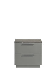 Elara Nightstand – Two-Tone High-Gloss Marble & Lacquer Finish with Red Velvet-Lined Drawers and Metal-Finished Legs- Gray same as G150108692  (NJ inventory)
