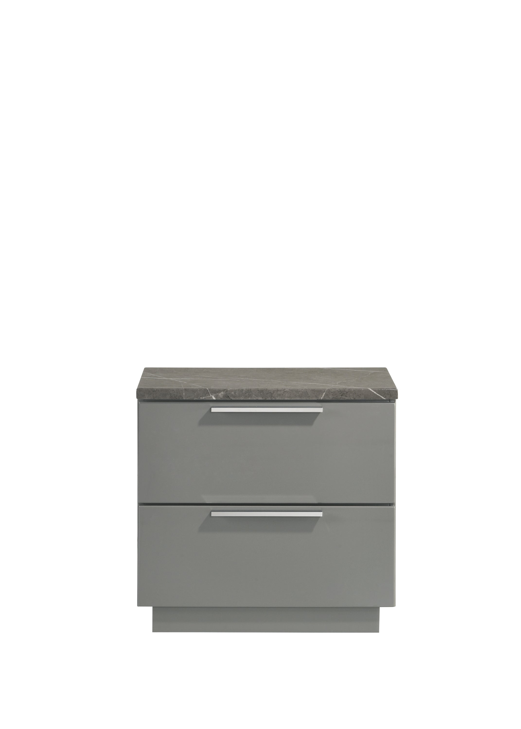 Elara Nightstand – Two-Tone High-Gloss Marble & Lacquer Finish with Red Velvet-Lined Drawers and Metal-Finished Legs- Gray same as G150108692  (NJ inventory)