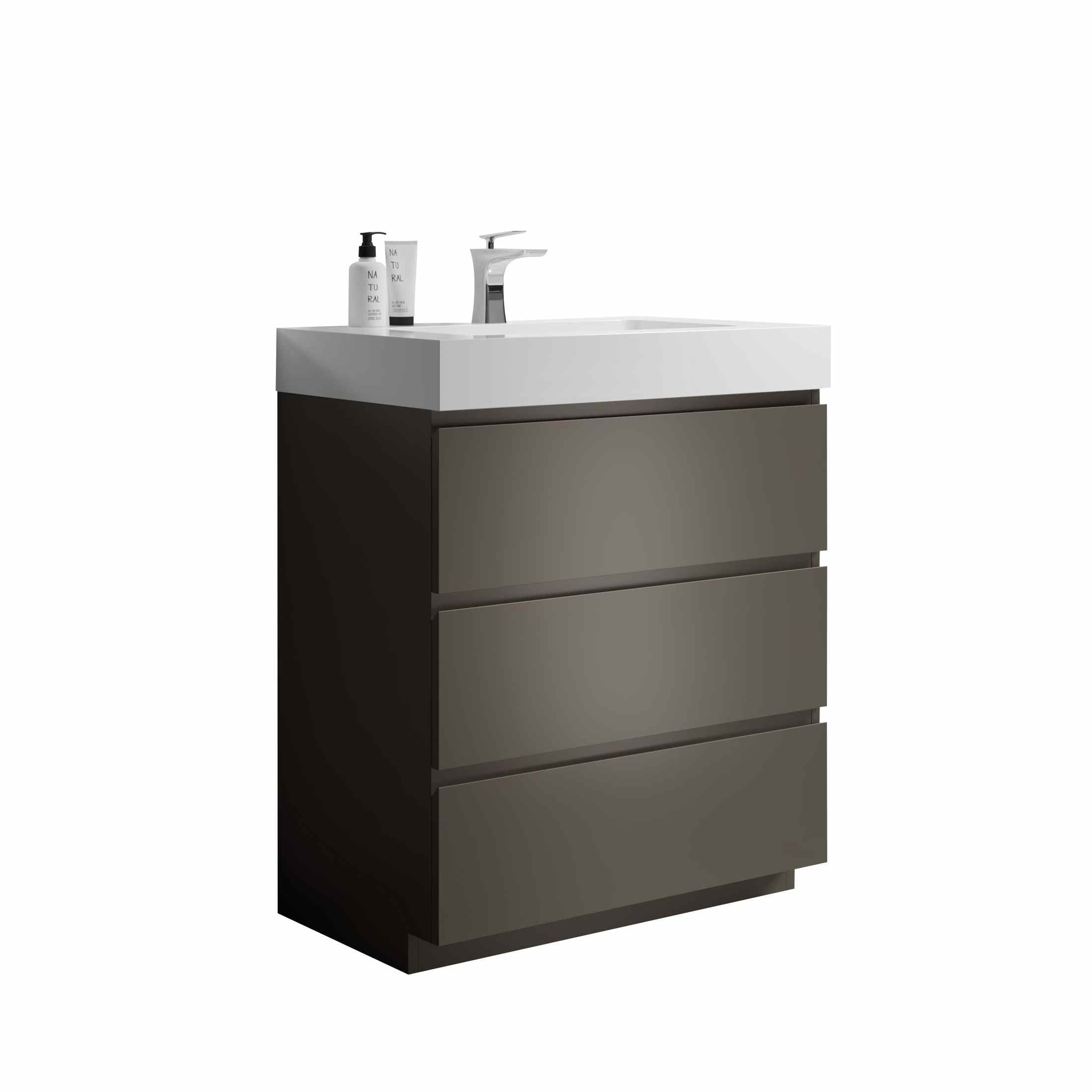 Alice 30' Gray Bathroom Vanity with One-Piece Sink Basin, Large Storage, Freestanding Design