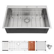 33 x 22 Inches Brushed Nickel 33' Drop-in Kitchen Sink - Single Bowl 16 Gauge Stainless Steel Ledge Workstation
