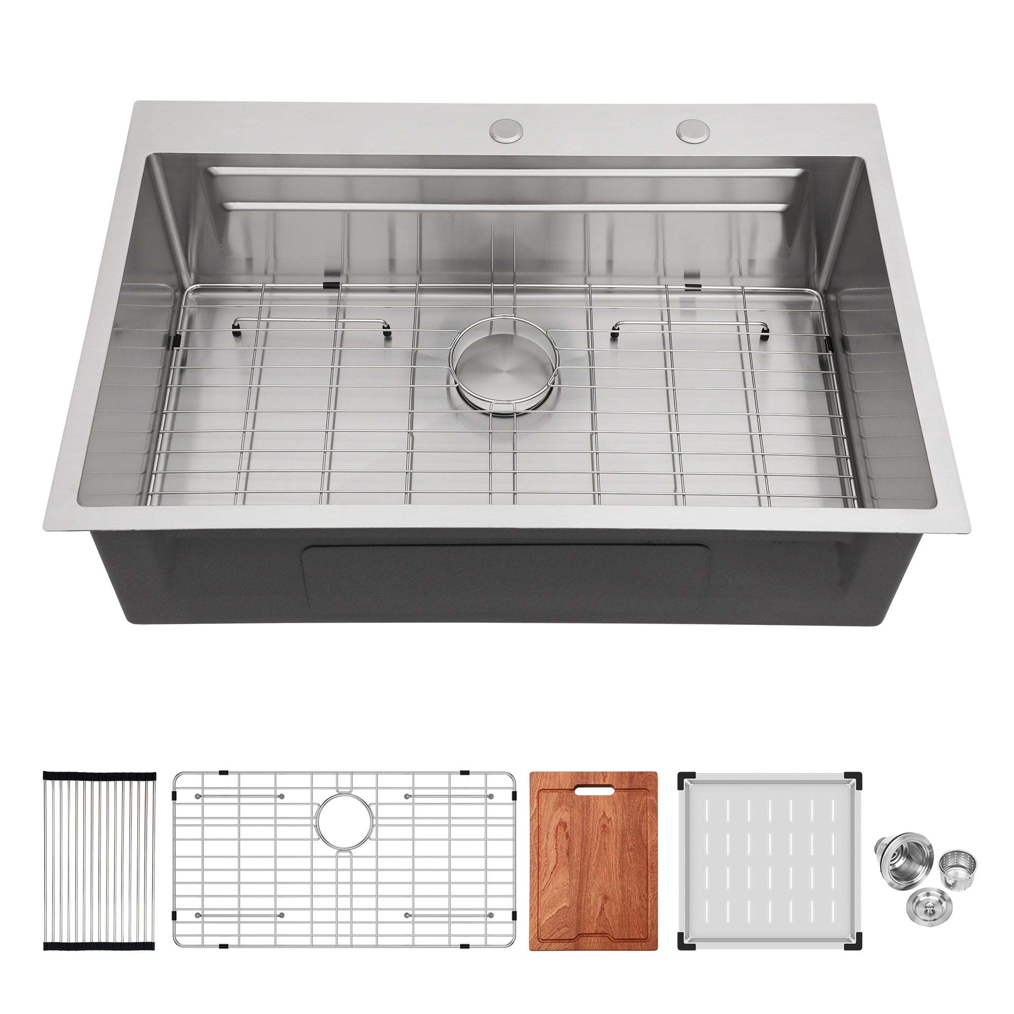 33 x 22 Inches Brushed Nickel 33' Drop-in Kitchen Sink - Single Bowl 16 Gauge Stainless Steel Ledge Workstation