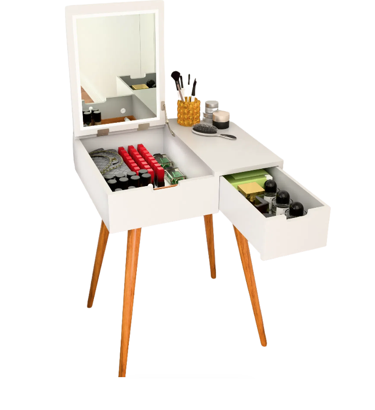 Small Makeup Vanity Table, Dresser Desk with 2 Drawers , Flip Top Mirror Organizer, Makeup Dressing Table  for Bedroom, Dressing Room