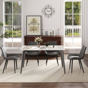 55.12' Modern Artificial Stone White Pandora Straight Edge Dark Grey Metal Leg Dining Table-Can Accommodate 6 People(Dining Table Only)