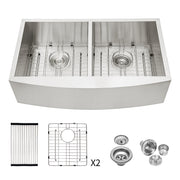 33' x 20' x 9' Modern Double Bowl Farmhouse Sink with Apron Front Stainless Steel