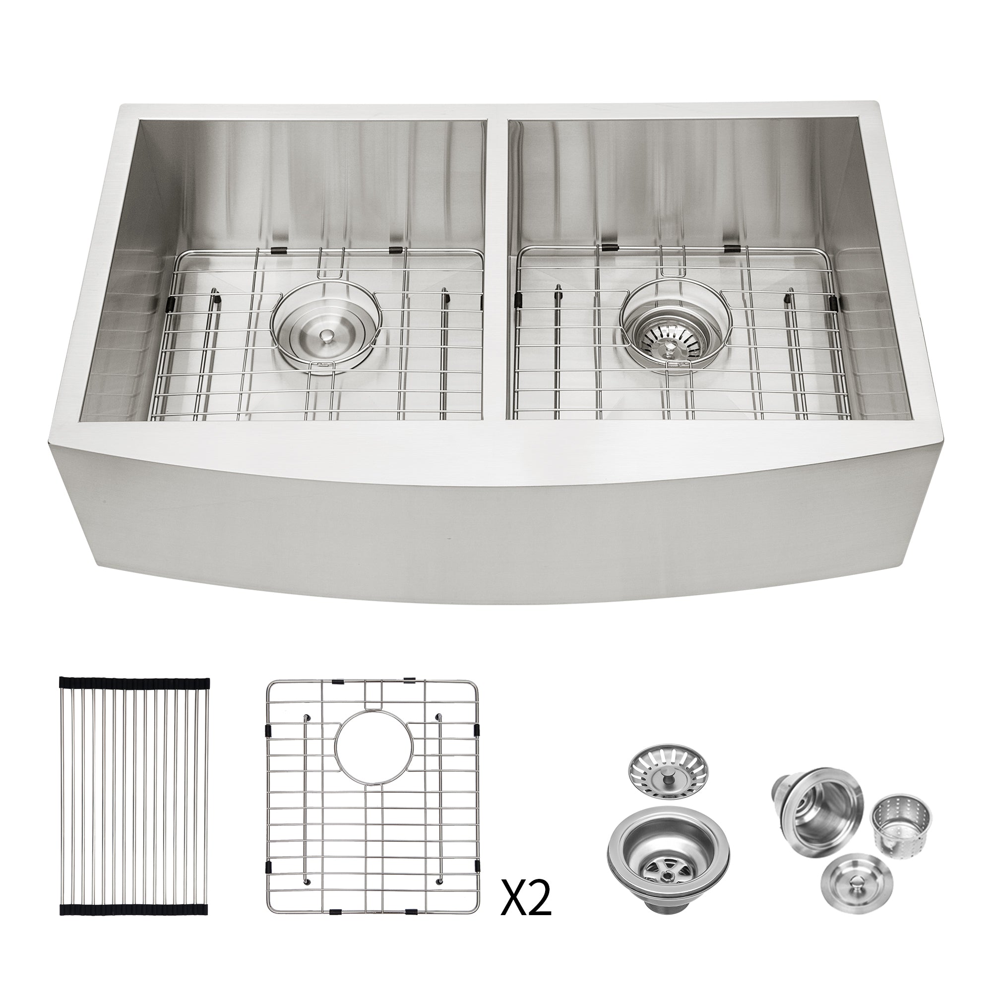 33' x 20' x 9' Modern Double Bowl Farmhouse Sink with Apron Front Stainless Steel