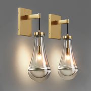 Wall Sconces Set of Two, Brass Modern Raindrop Glass Sconces Wall Lighting, Gold Wall Light Fixtures Indoor Wall Light, Vanity Light Fixture Wall Lamp for Living Room, Bathroom