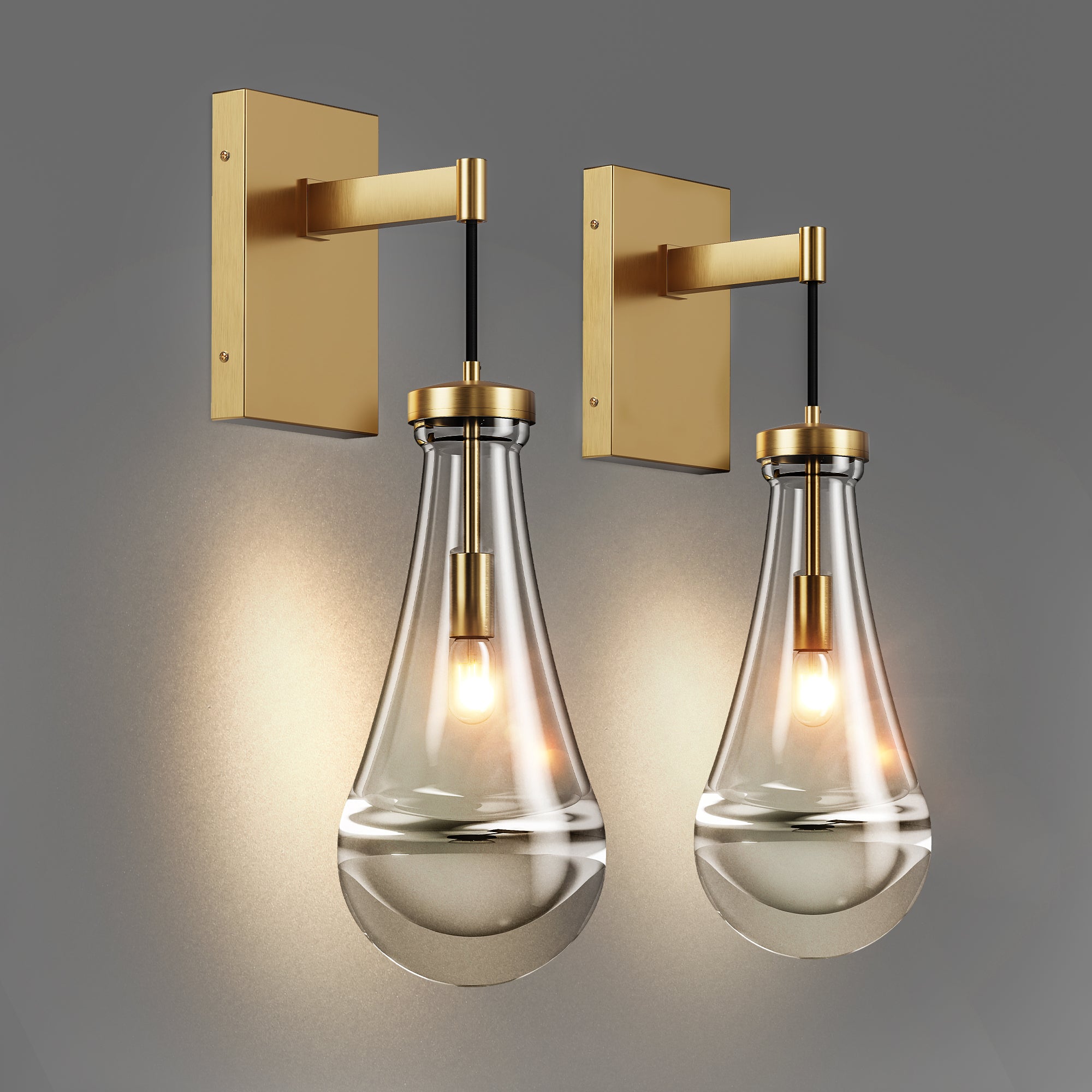 Wall Sconces Set of Two, Brass Modern Raindrop Glass Sconces Wall Lighting, Gold Wall Light Fixtures Indoor Wall Light, Vanity Light Fixture Wall Lamp for Living Room, Bathroom