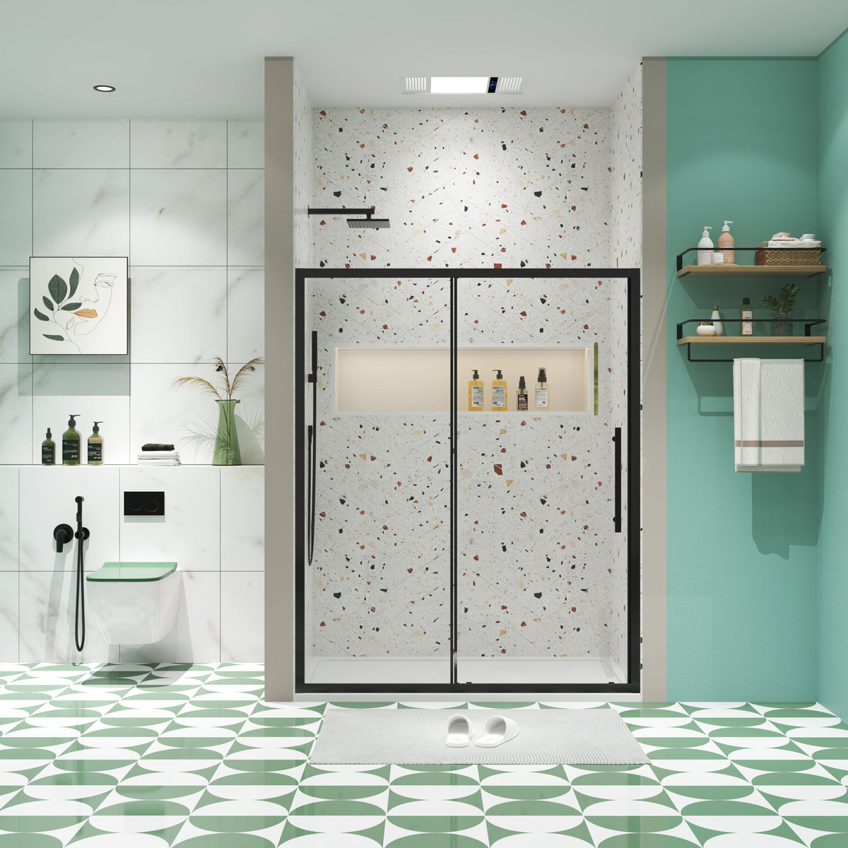 44'-48'W x 72'H sliding shower door, sliding door, with 1/4' tempered glass and Matted Black finish 4872
