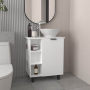 Allegra Floating Vessel Sink Bathroom Vanity, Double Doors, And Storage Shelf, White