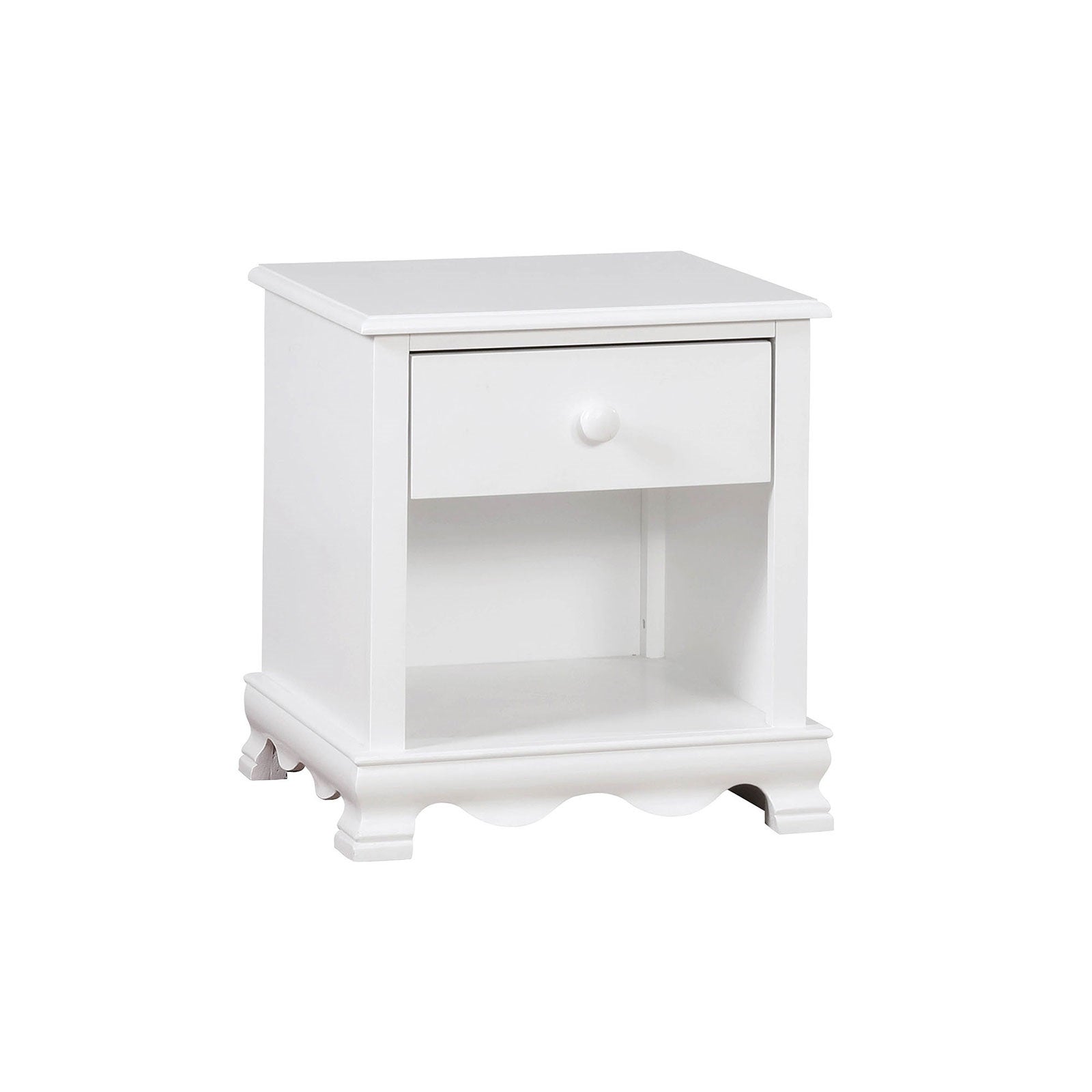 Contemporary White 1pc Nightstand Knob Handles Solidwood 1-Drawers Bedside Table Storage Shelves