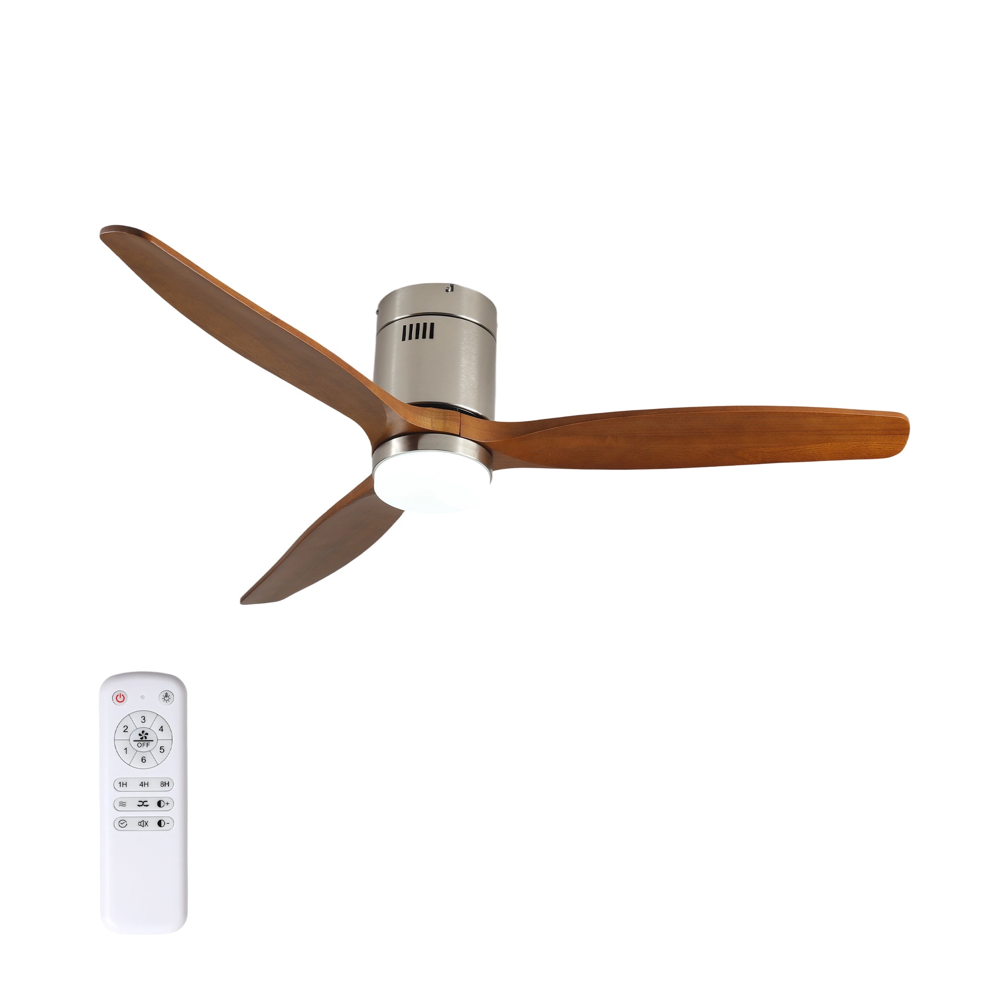 52 Inch Ceiling Fan with Light, 3 Light Walnut Solid Wood Blades,Remote Control,6-speed Reversible DC Motor for Living Room,Bed Room,Dining Room