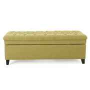 Juliana Storage Ottoman with Extra Seating in Green Fabric and Birch Legs