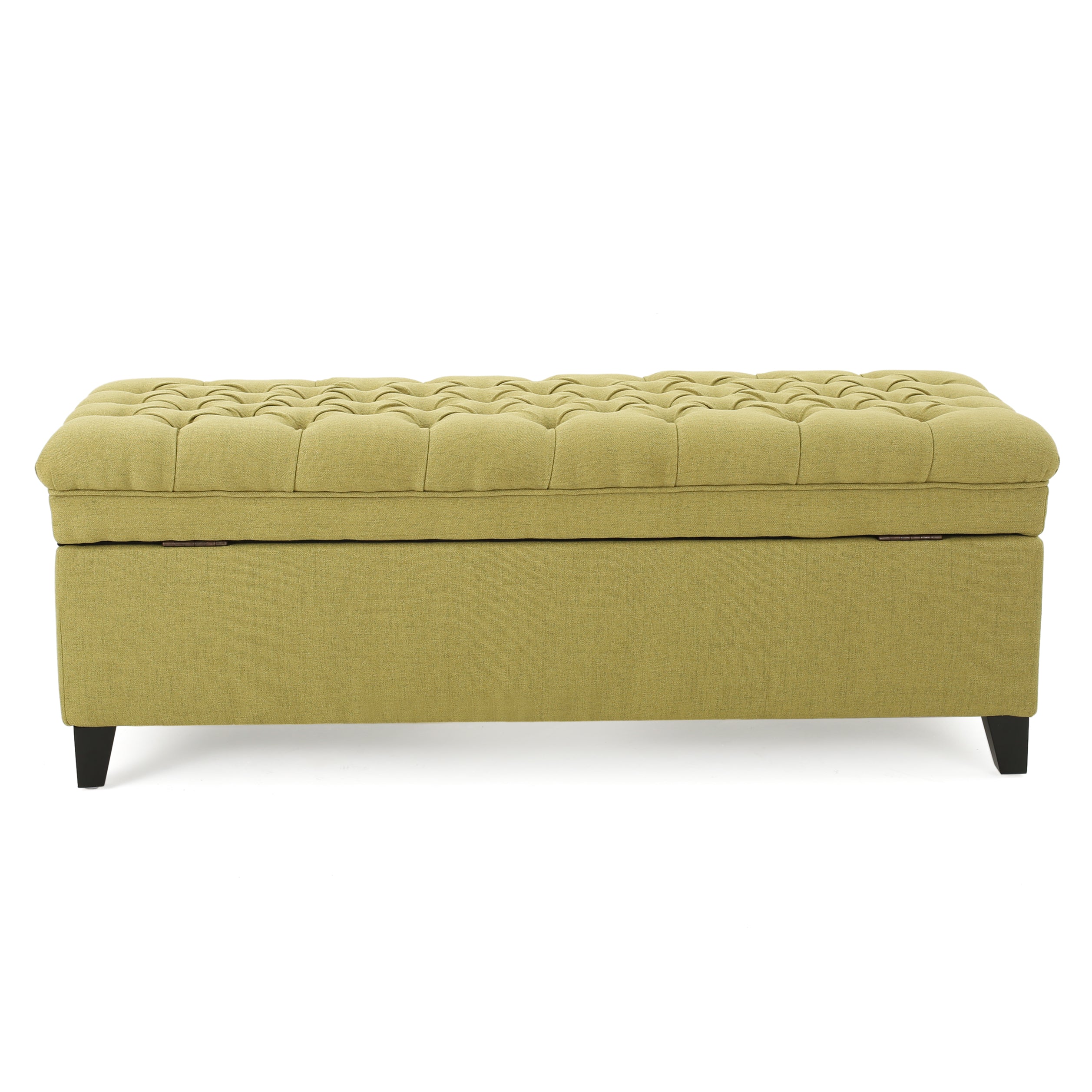 Juliana Storage Ottoman with Extra Seating in Green Fabric and Birch Legs
