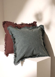 Stonewashed Linen Throw Pillow with Handworked Edges & Fringe -22X22'