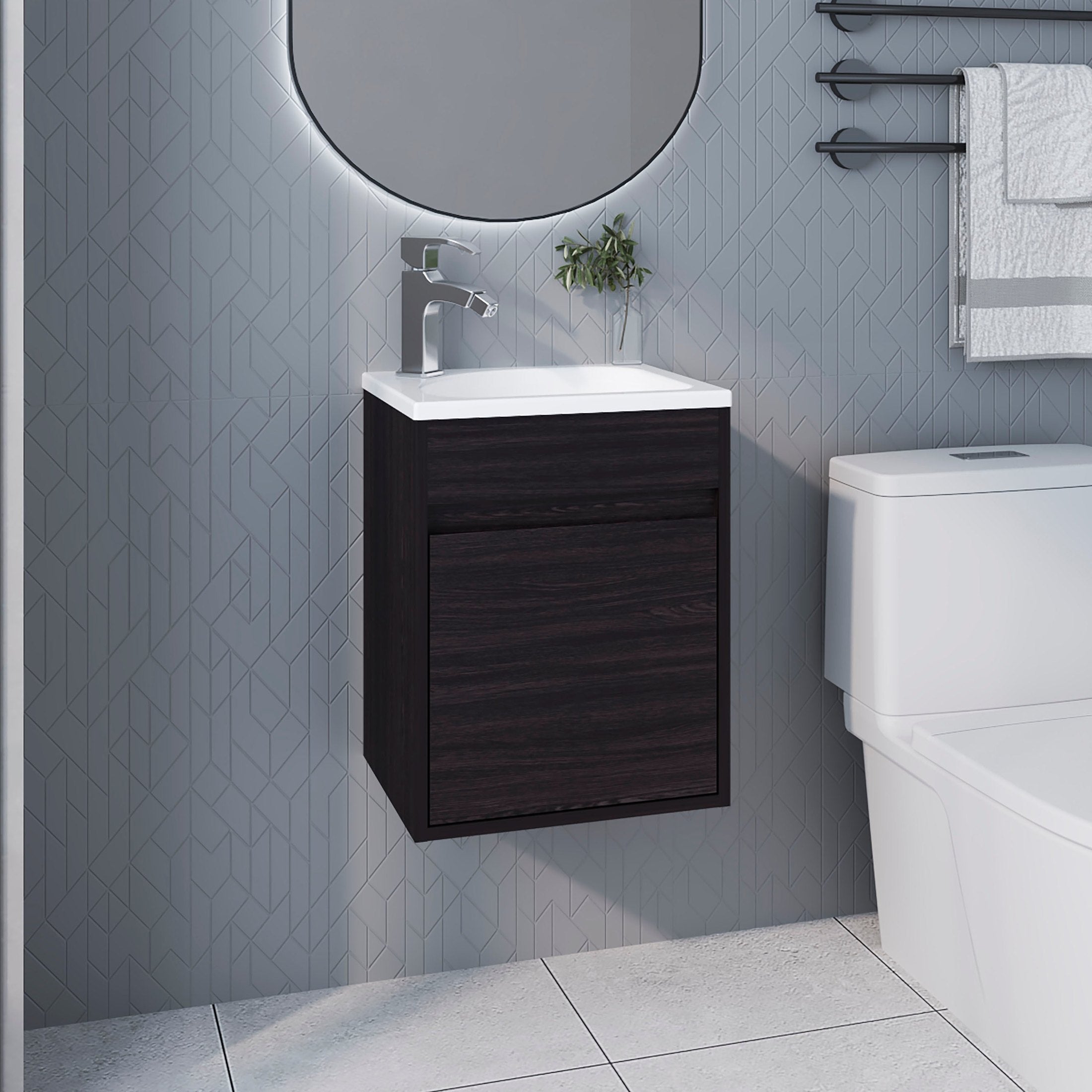 FM FURNITURE  Florence Bathroom Floating Vanity with Sink, 1 Door, Wengue