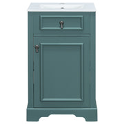 Modern Bathroom Vanity with Ceramic Sink, Soft-Close Door, Green Finish, Solid Wood & MDF, 20-Inch