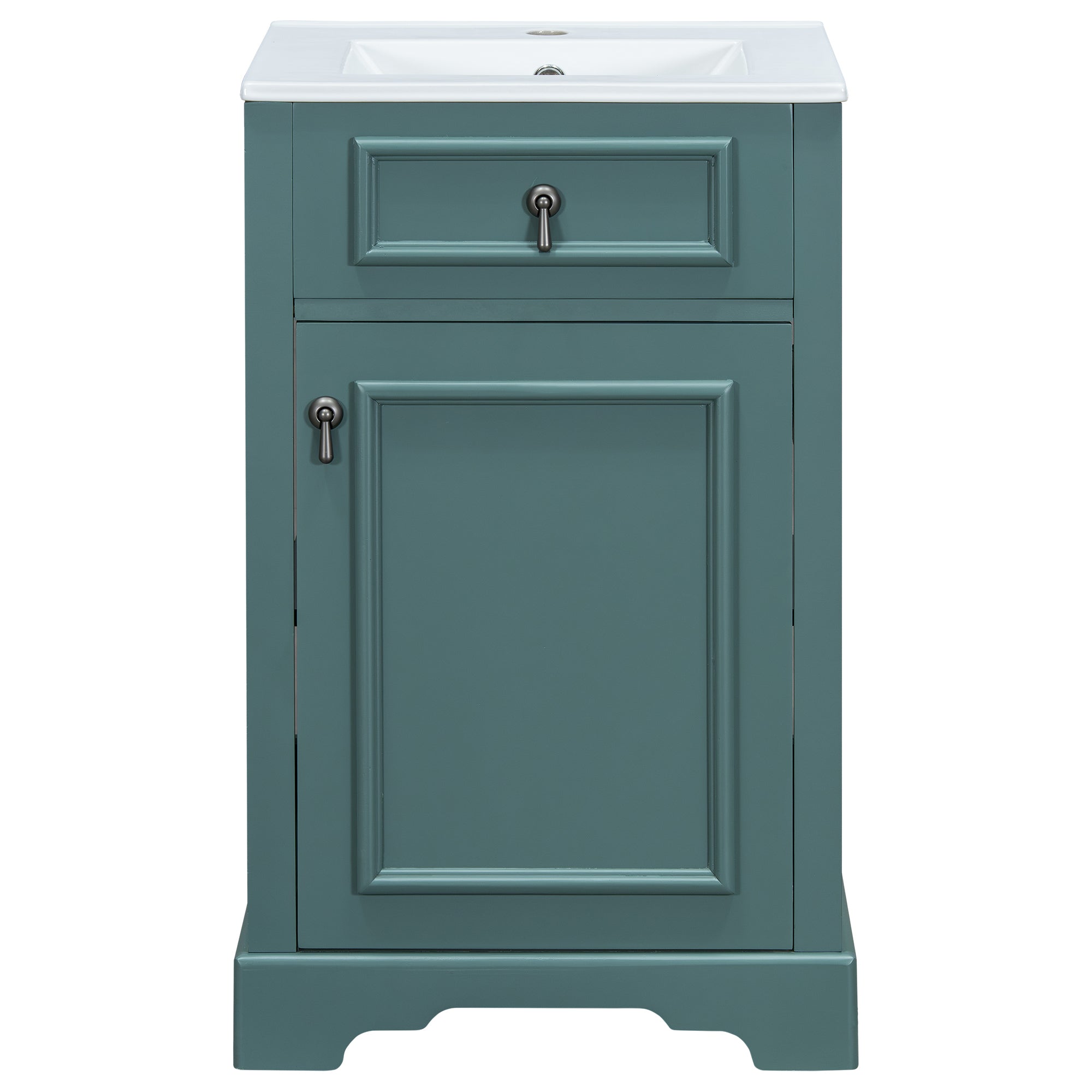 Modern Bathroom Vanity with Ceramic Sink, Soft-Close Door, Green Finish, Solid Wood & MDF, 20-Inch
