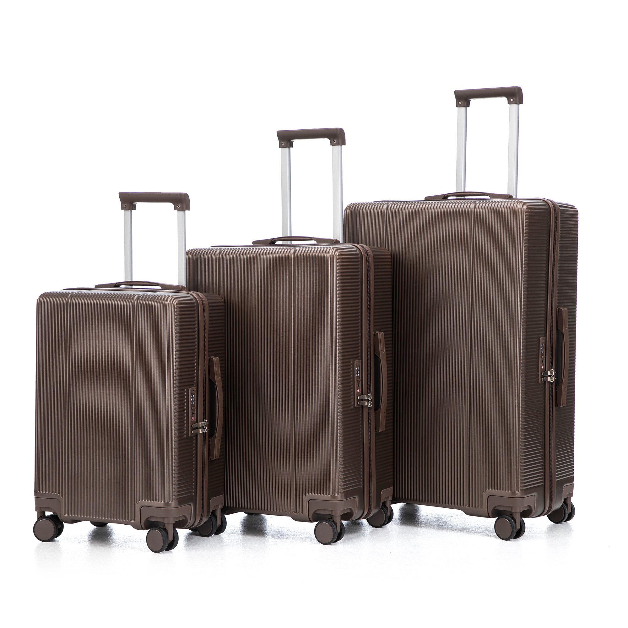 20'/24'/28' 3 pcs/set in ABS Spinner Wheel Luggage, Carry on Suitcase, Matching Color, TSA Combination Lock (Brown)