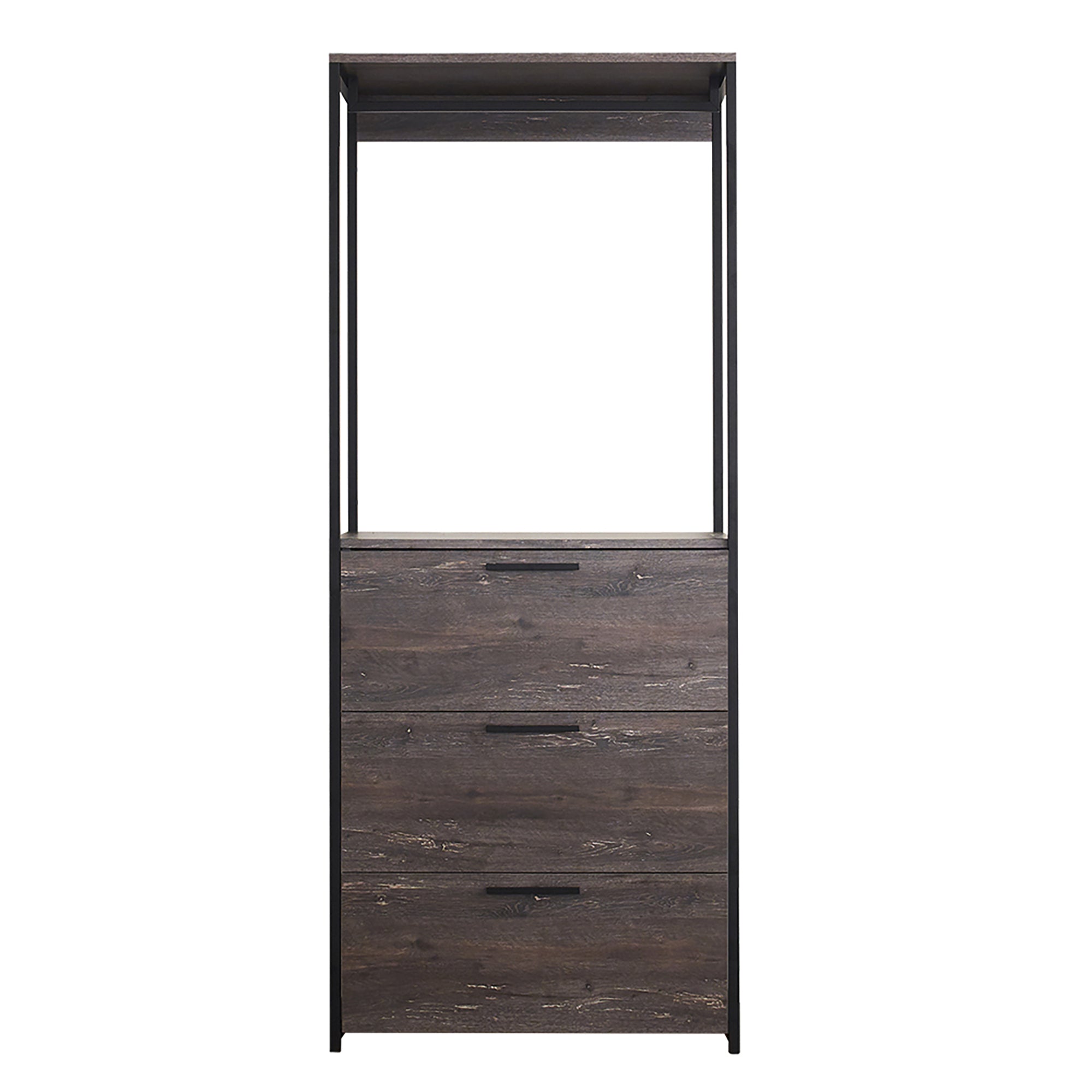 Monica Rustic Gray Walk-in Closet with Three Drawers and One Shelf, Solid Wood