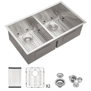 28' x 19' Modern Double Bowl Undermount Kitchen Sink 50/50 Design Brushed Nickel Stainless Steel