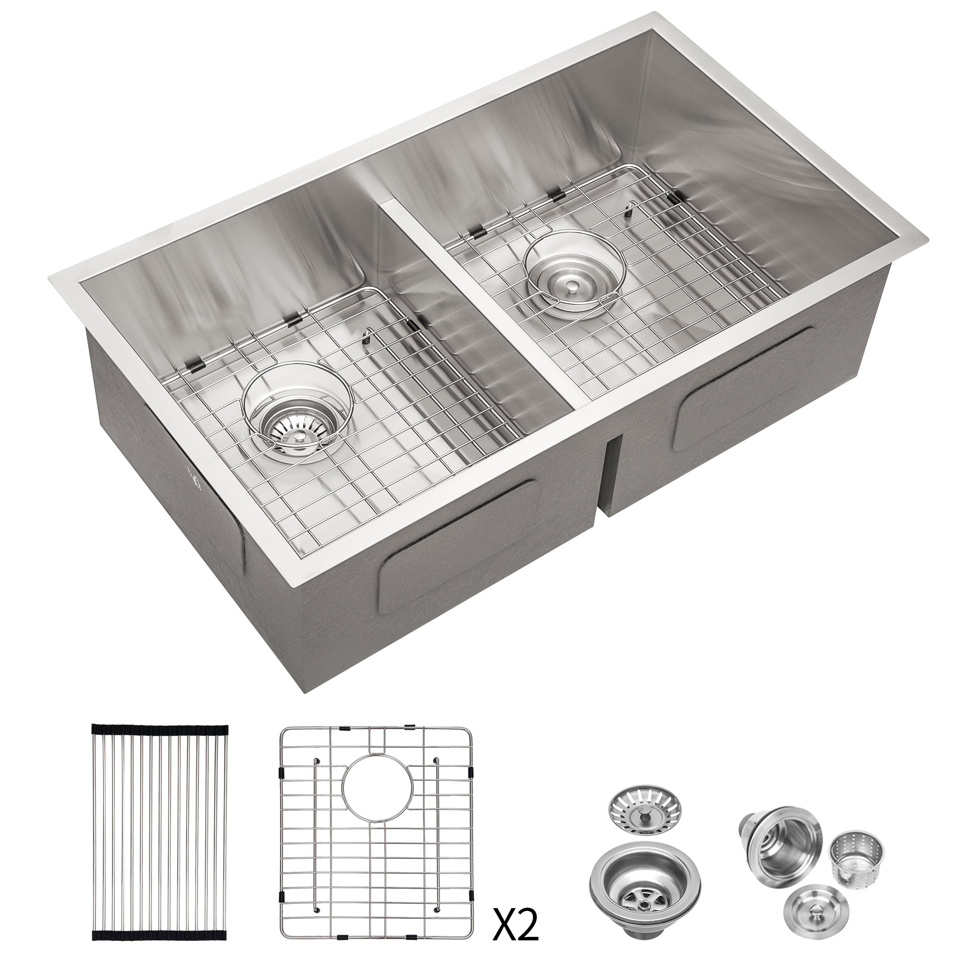 28' x 19' Modern Double Bowl Undermount Kitchen Sink 50/50 Design Brushed Nickel Stainless Steel