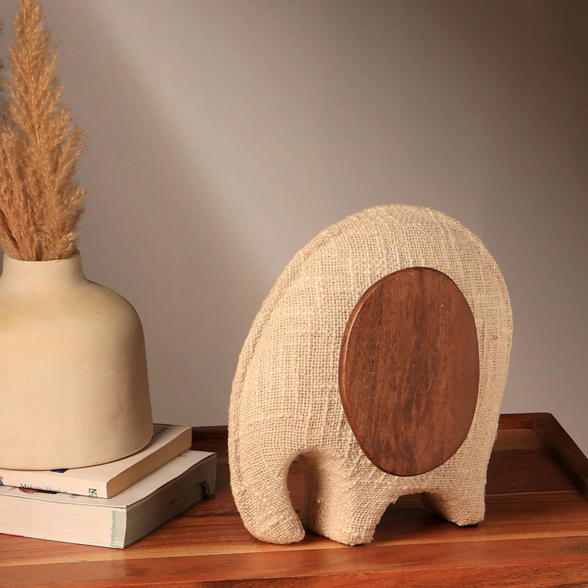 Ecomix Elephant Sculpture with Fabric & Wood-7.8X7.4X9'