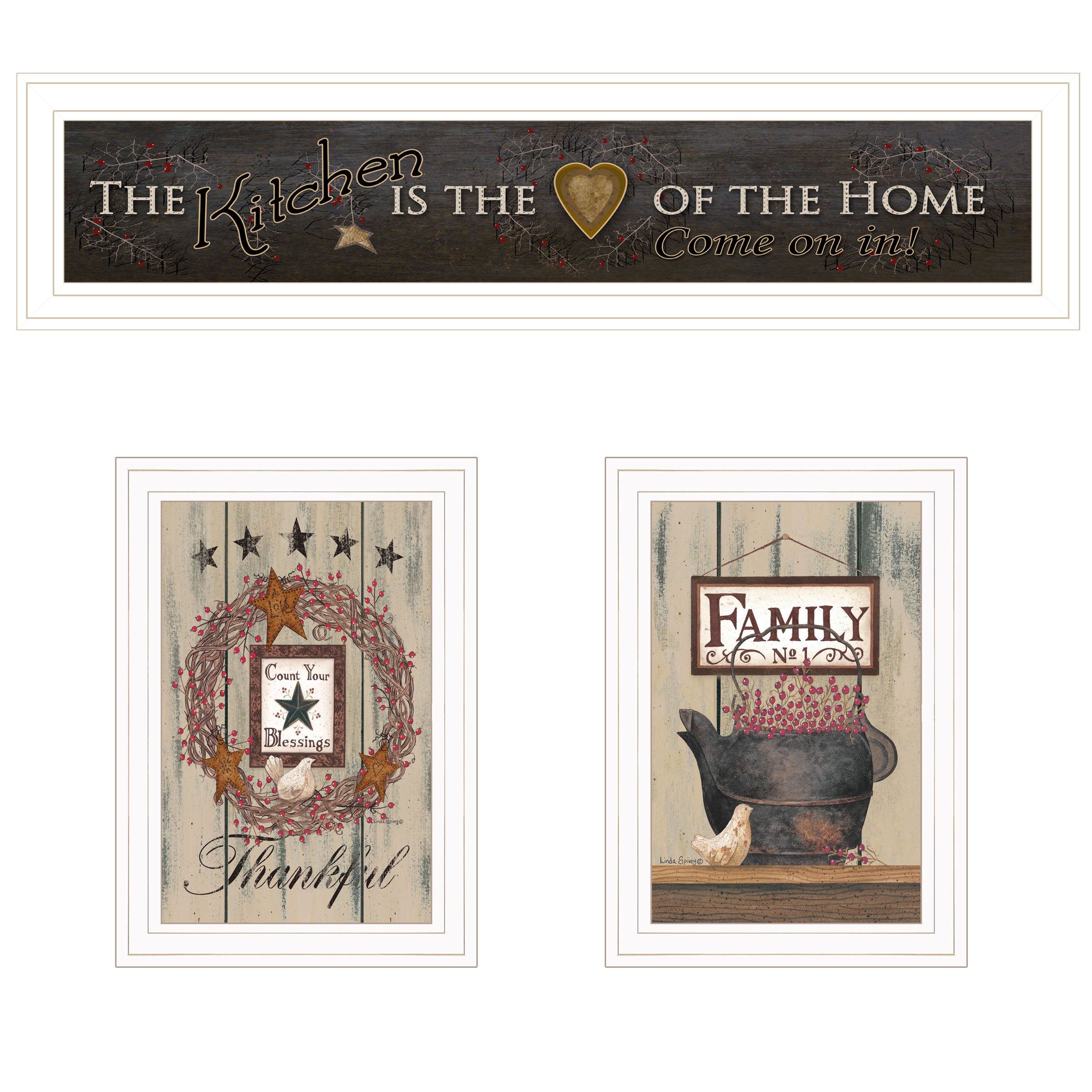 'The Primitive Kitchen vignette' 3-Piece By Trendy Decor 4U, White Frame
