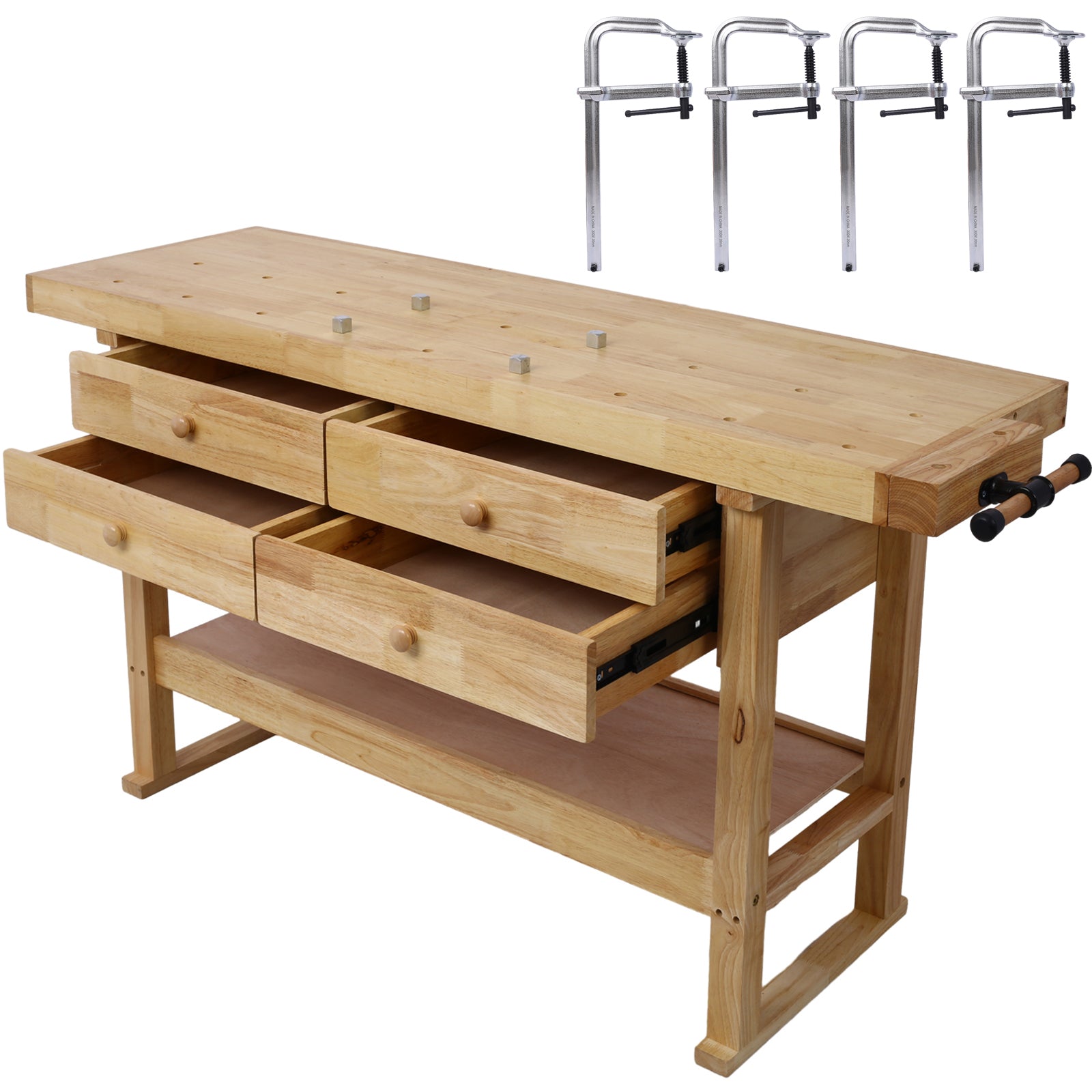 60in Workbench with 4 Drawers Wooden Workbench for Garage Workshop and Home, with Bar Clamps Set 12 inch x 4-3/4 inch Throat,Pack of 4