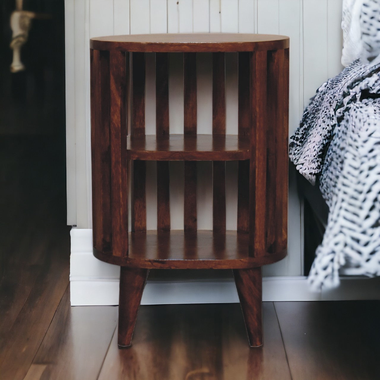 Ariella Double Shelf Bedside, Nordic legs, Dark Brown