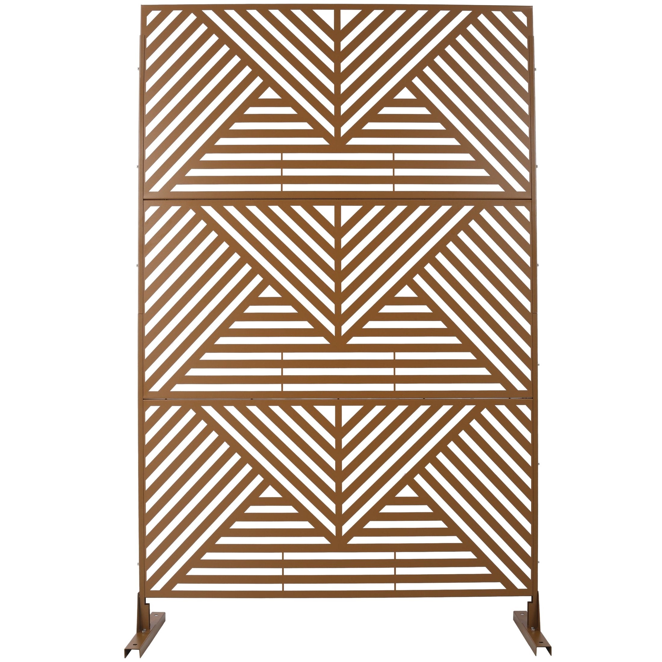 Freestanding Decorative Privacy Screen for Deck Balcony Patio, Metal Privacy Screen 76' H×48' W, Brown
