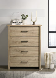 Celeste 32'W Light Oak Finish 4-Drawer Chest with Black Handles