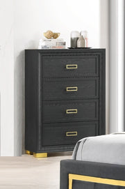 Glamorous 1pc Modern Glam Style 4-Drawer Chest Dark Gray Gold Finish Gold-colored Hardware Bedroom Furniture