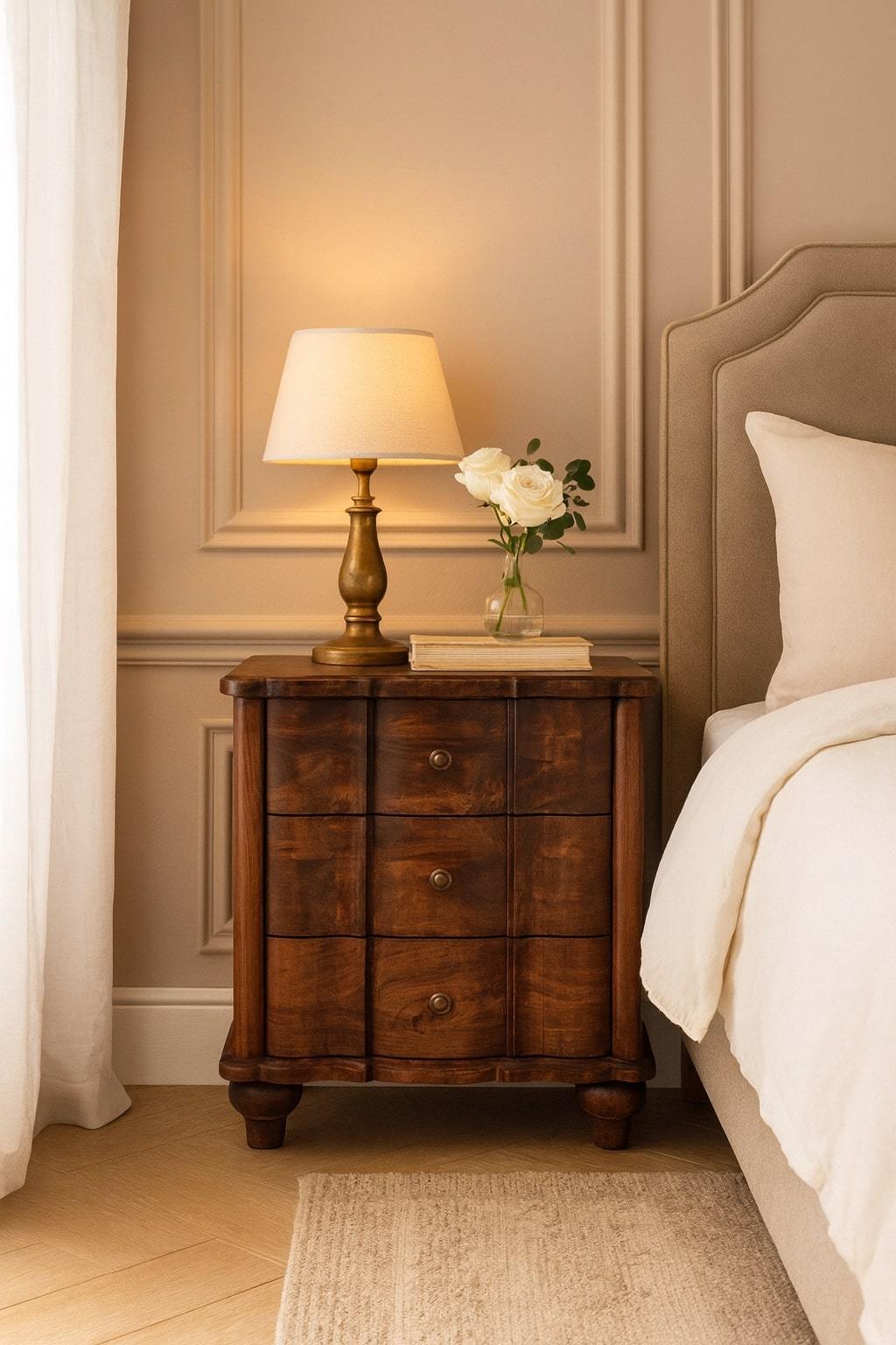 Solid Wood Valencia Bedside,Brown,3-Drawers