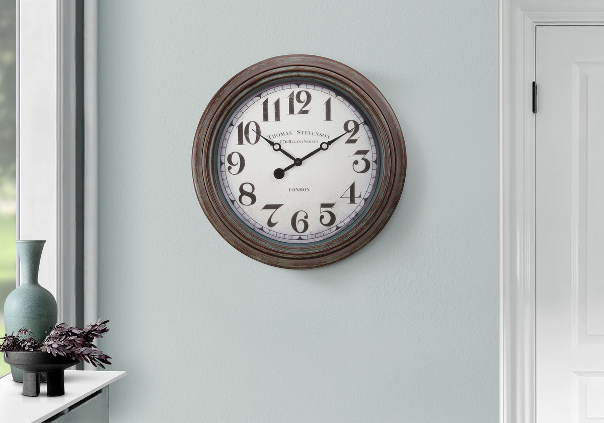 Clocks, 20' Round, Wall Clock, Antique Brown, Transitional