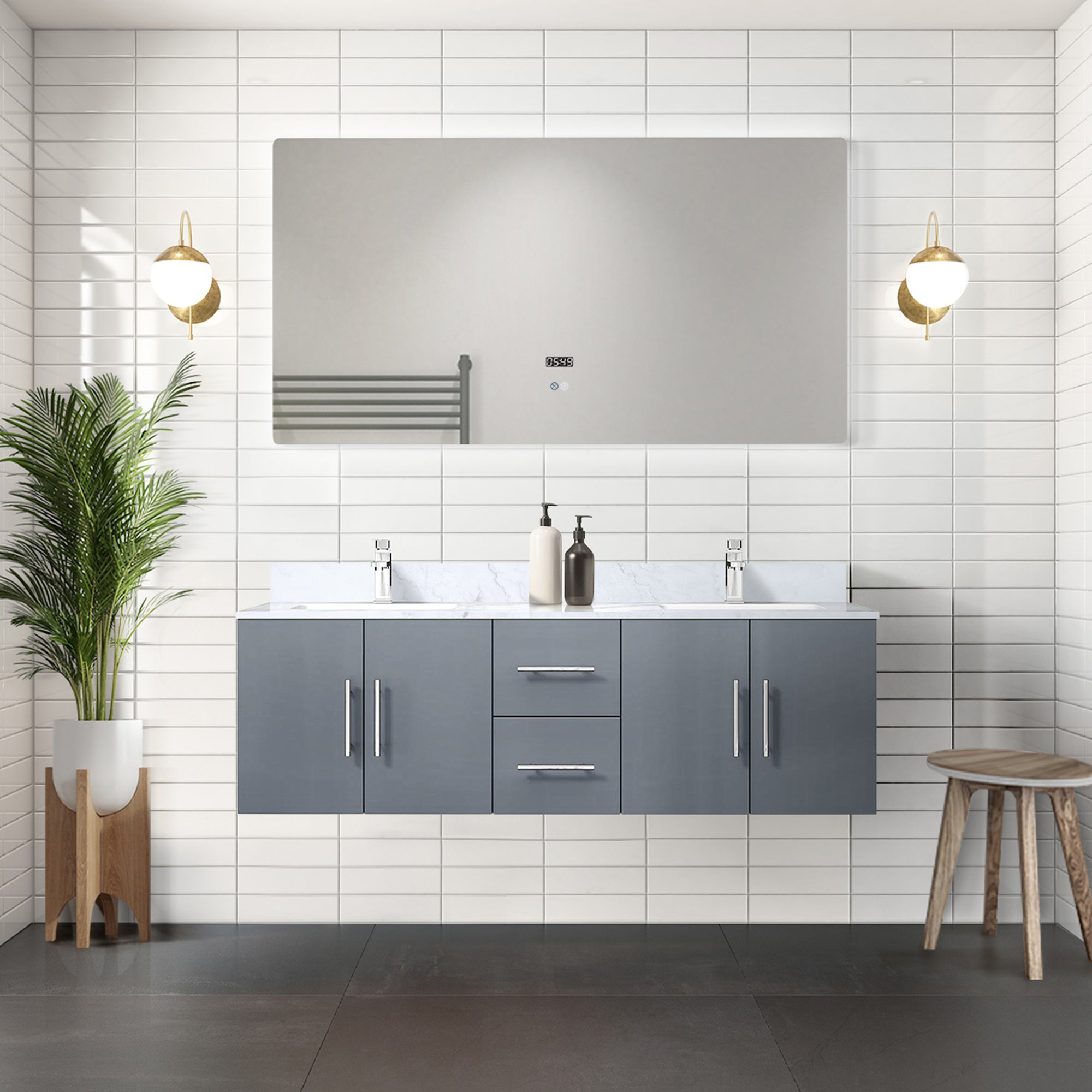 Dark Grey Double Bath Vanity 60 in. W x 22 in. D, with Carrara Marble Top