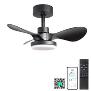 24' Small  Ceiling Fan with Light remote control ,Modern Low Profile black Ceiling Fan, 6-Speeds Quiet Reversible DC motor  for Bedroom,Kitchen