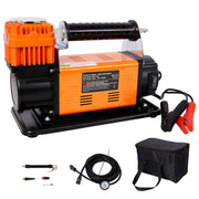 Heavy-Duty 12V Air Compressor, Tire Inflator with Pressure Gauge, Black+Orange Metal, Compact Size