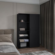 Eco High Two Door Freestanding Armoire With Hanging Rod And Interior Shelves, Compact Bedroom Wardrobe, Black