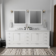 White Double Bath Vanity 84 in. W x 22 in. D, White Quartz Top, and Faucet Set