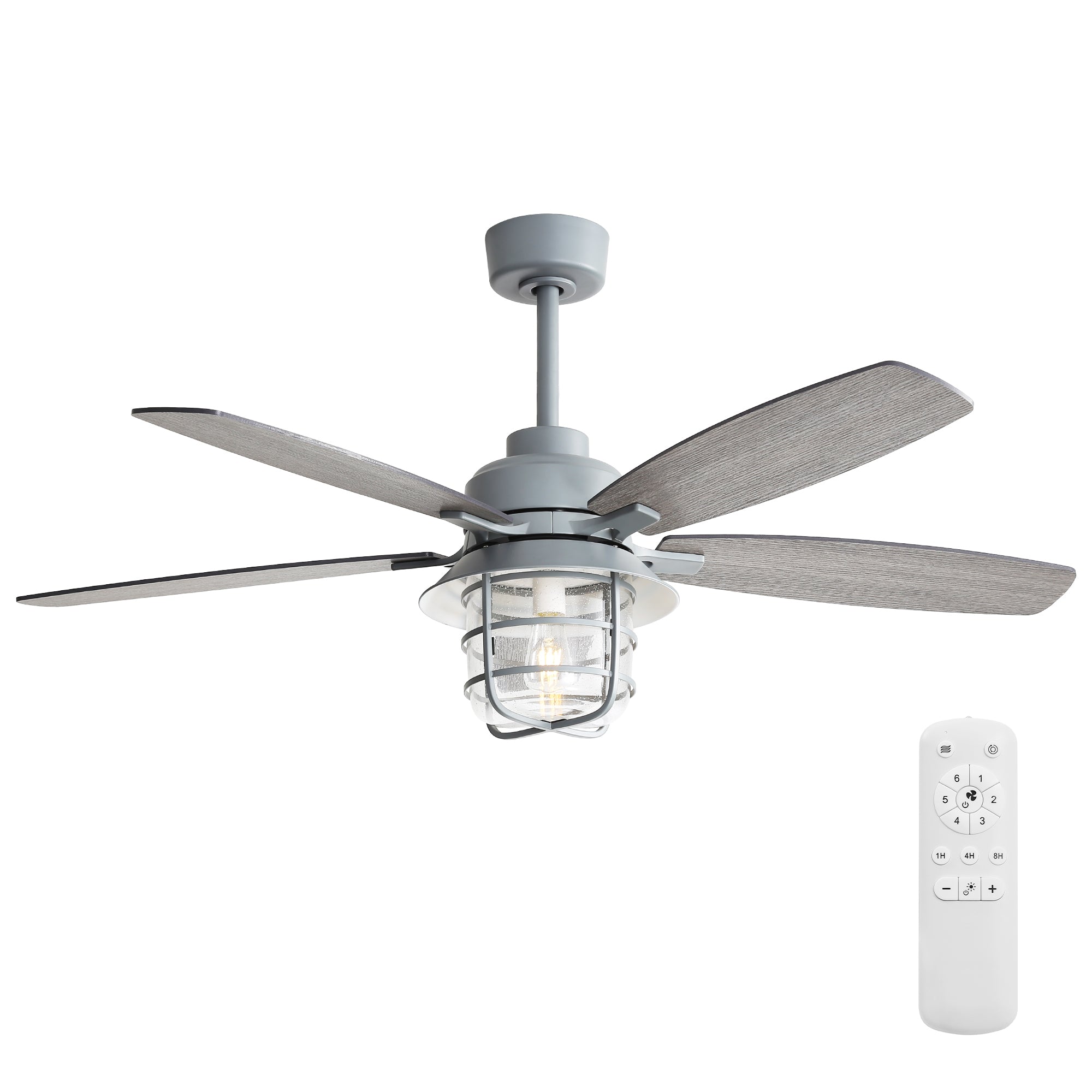 52-Inch Cement Grey Ceiling Fan With E26 Light,Glass Lampshade,5 Plywood Blades,Noiseless DC Motor,6 Wind Speed