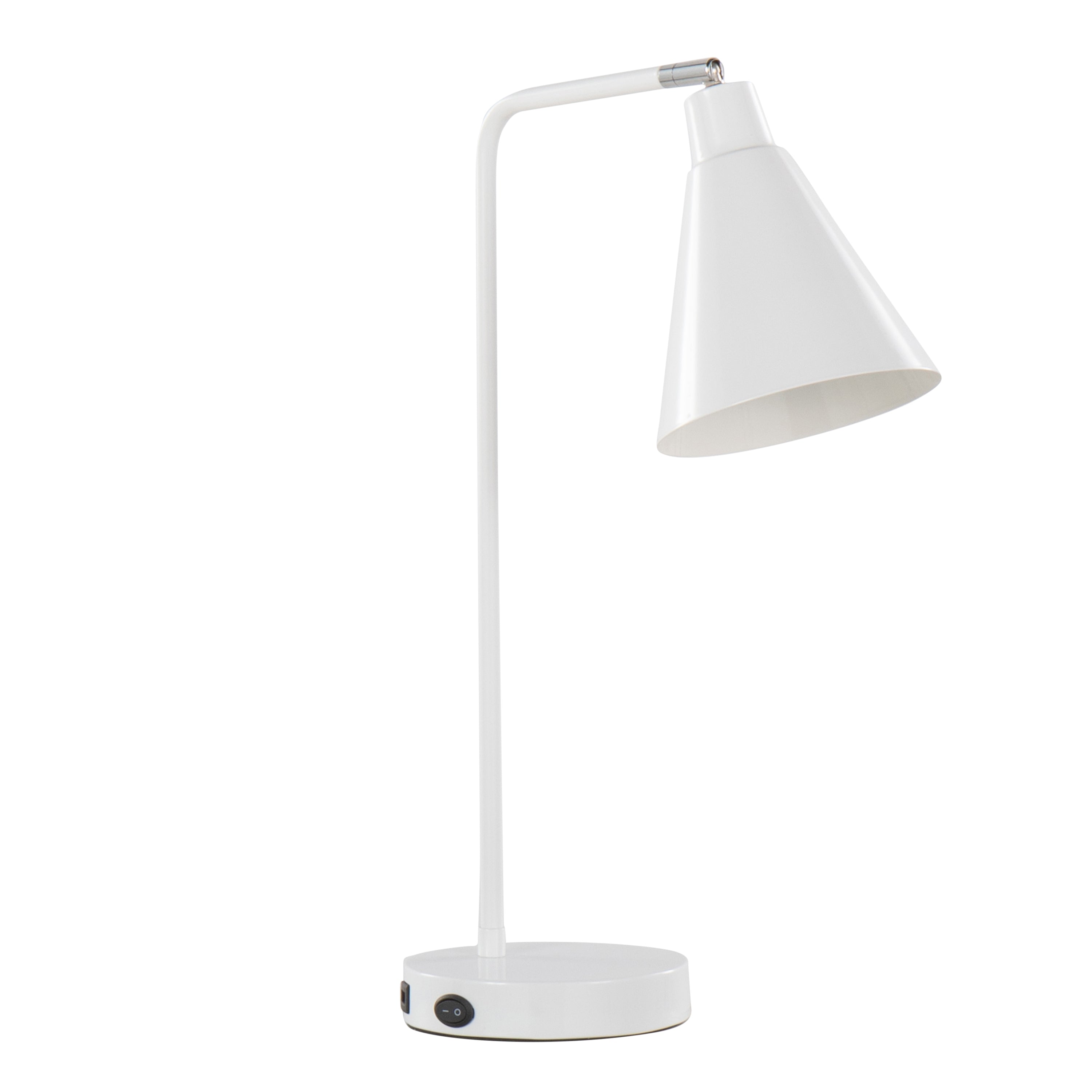 Pix 19' Contemporary Metal Task Lamp in Glossy White Metal and Chrome Accent with Built-In USB Port from Grandview Gallery by LumiSource