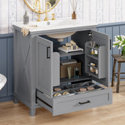 30-inch Bathroom Vanity with Single Sink, Solid Wood Frame + MDF, 2 Soft-Close Doors, 1 Divided Drawer, Dual Storage Shelves, Ample Storage Space, Ideal for Small to Medium Bathrooms