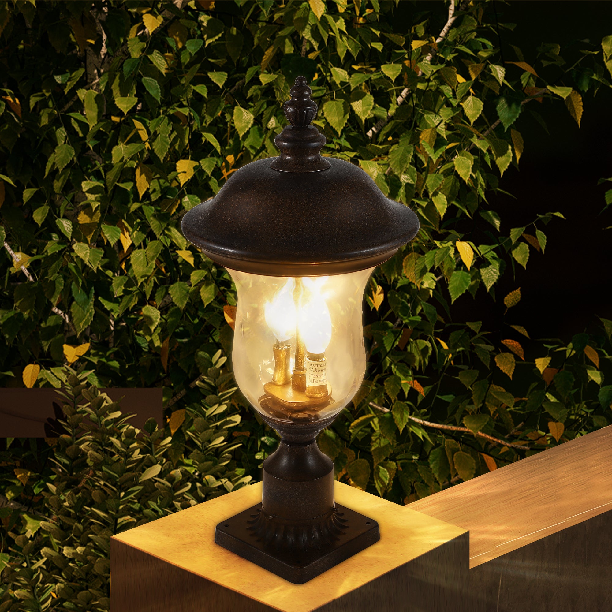 21'(H) Vintage Outdoor Lamp Post Light, Waterproof Garden Patio Lantern with Clear Glass Shade, Classic Bronze Finish, Ideal for Yard, Porch, Walkway, and Driveway Lighting (One Piece & No Bulb)