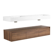 Modern Wall-Mounted Bathroom Vanity with Dual Resin Sink and Soft Close Drawers, Brown Ebony Finish, 60 Inch