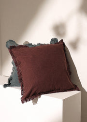 Stonewashed Linen Throw Pillow with Handworked Edges & Fringe -22X22'