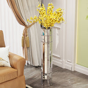 36.02'(91.5cm)Large Floor Vase, Silver Octagonal Mirror Vase, MDF and Glass, Perfect for Artificial Plants and Pampas Grass