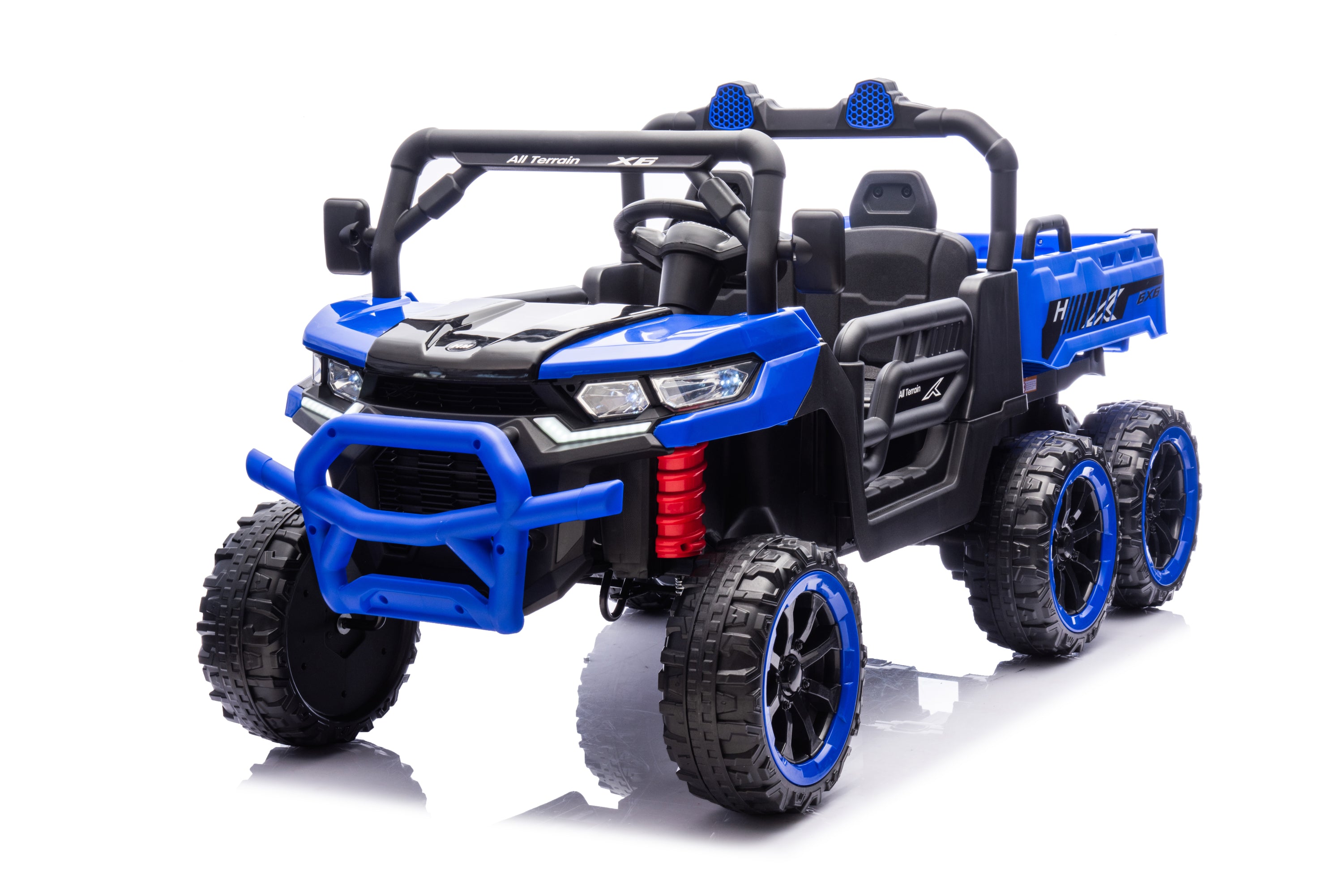 24V 2 Seater Ride on Dump Truck, 4WD 6-Wheel Ride on Toys for Big Kids with Remote Control, Ride on UTV Car with Electric Dump Bed, Toy Shovel, LED Lights & Music, Suspension Spring - Ages 3+
