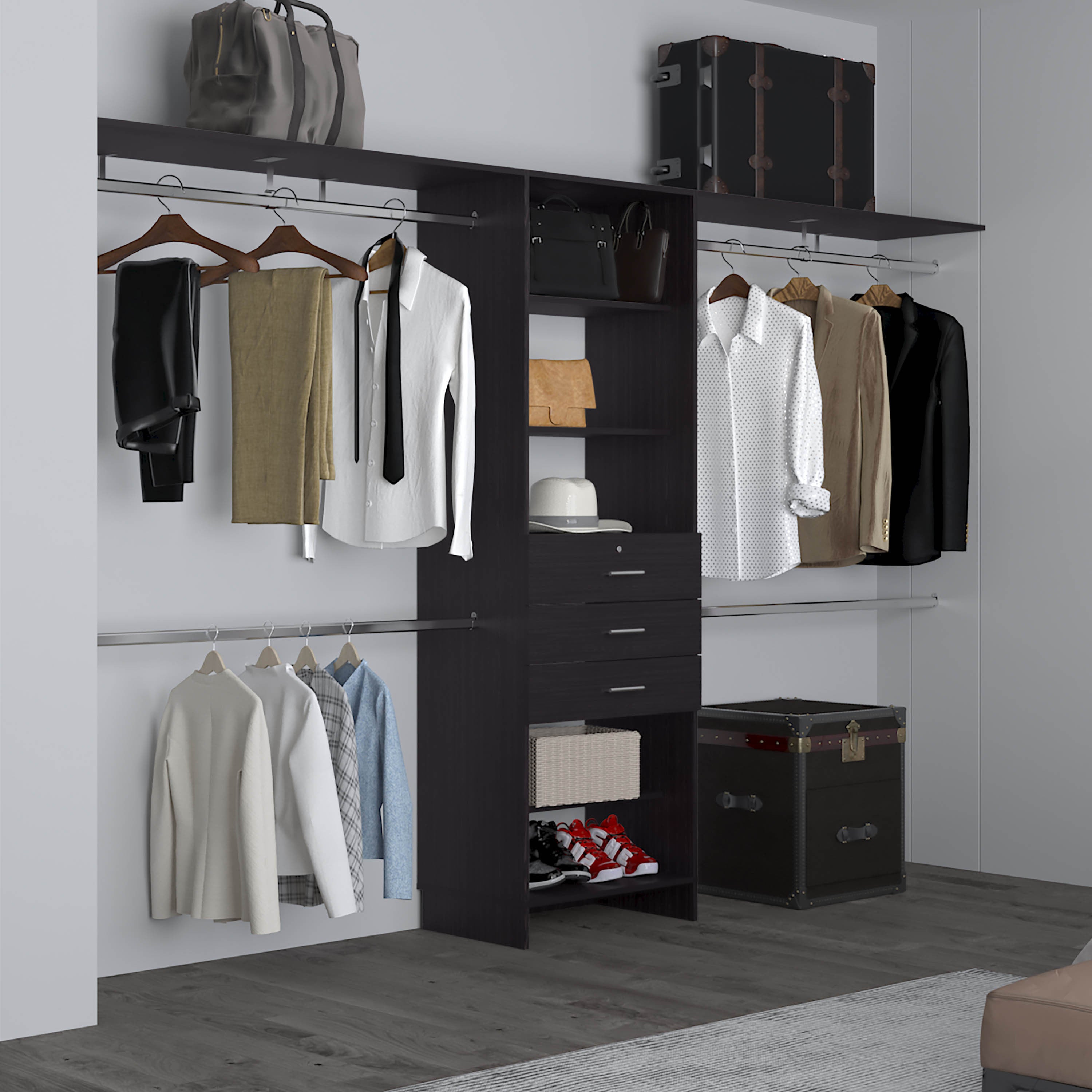 Closet System, 3 Drawers, 5 Shelves