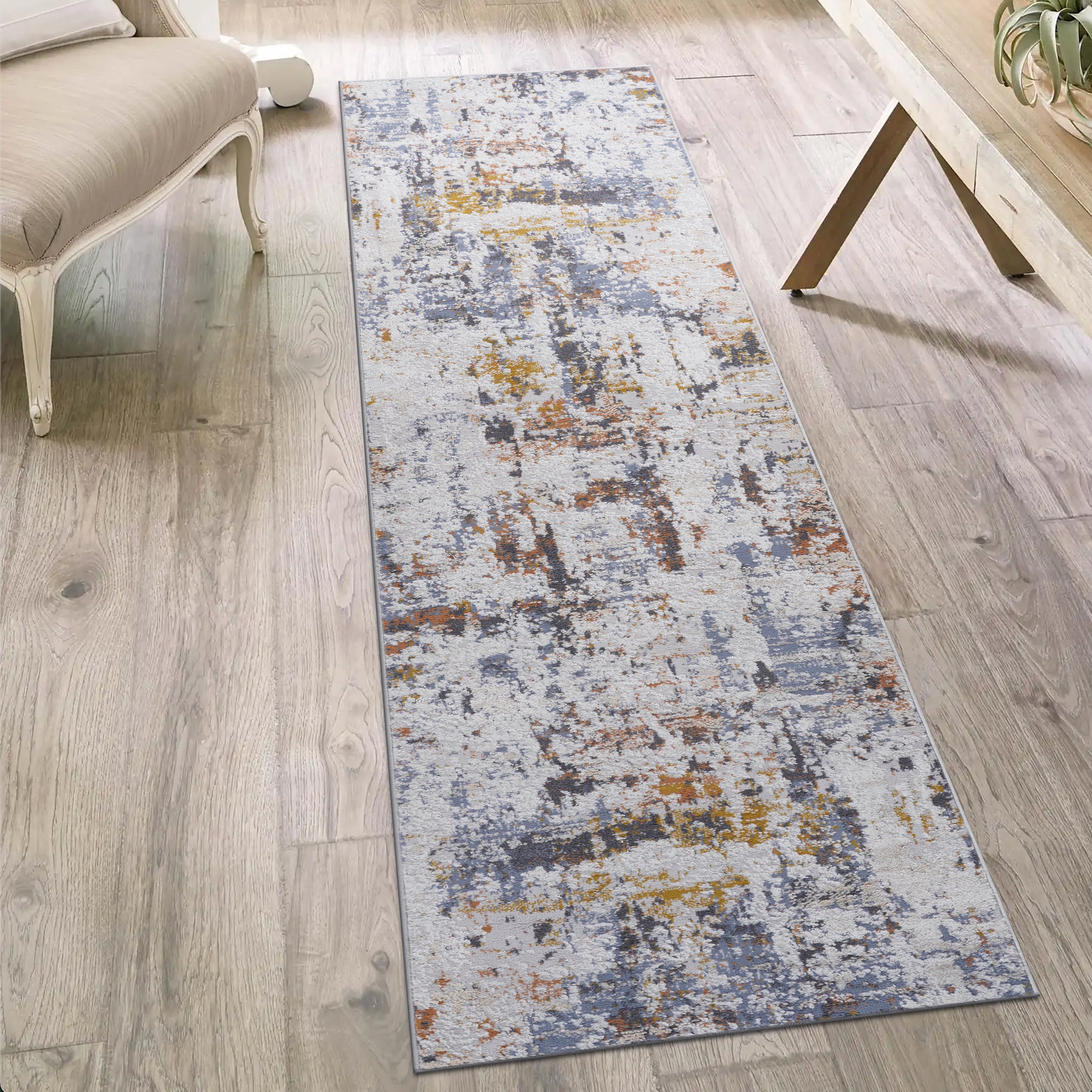 PAYAS Collection 2X8 Ivory / Blue / Abstract Runner Rug