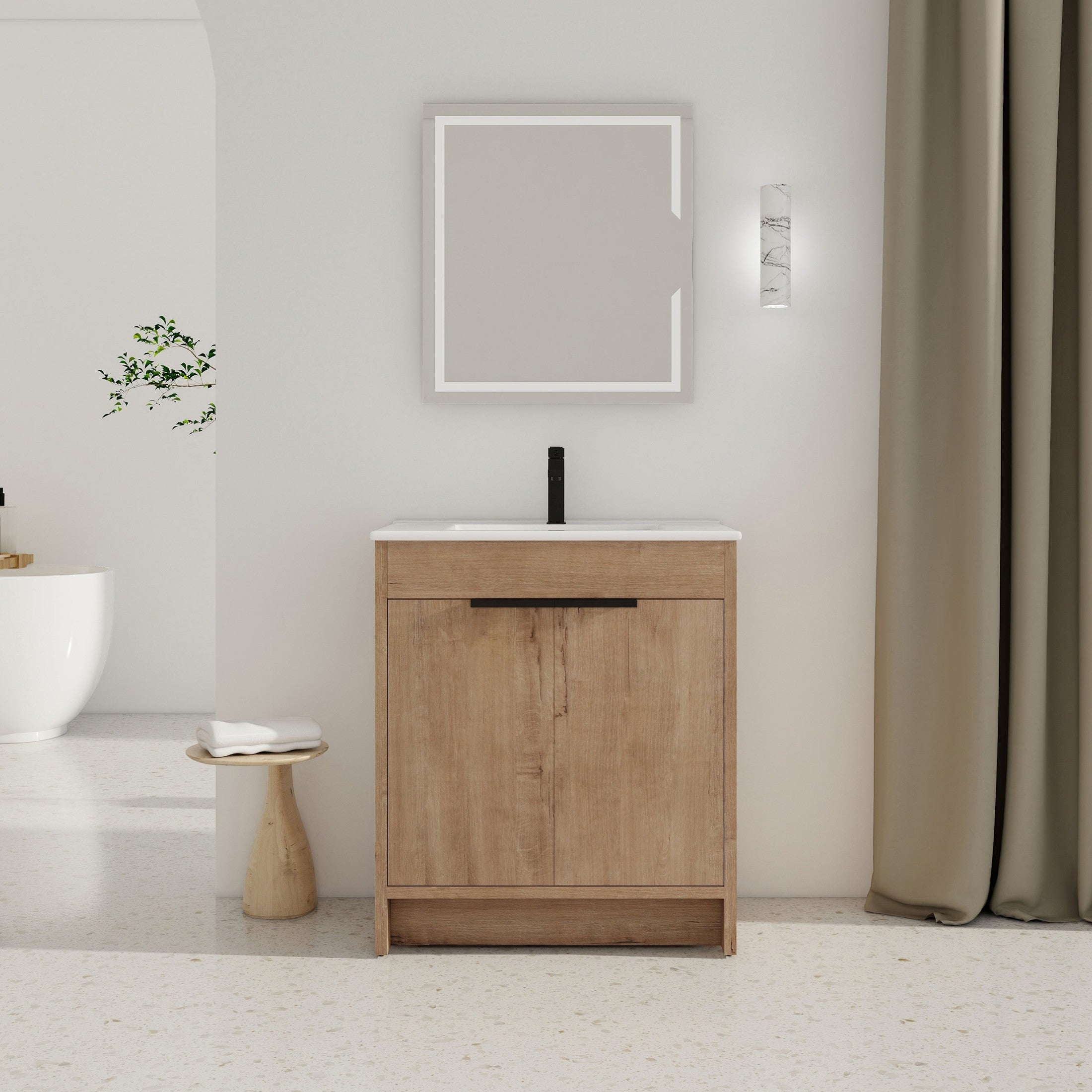 30' Freestanding Bathroom Vanity with White Ceramic Sink & 2 Soft-Close Cabinet Doors ((KD-PACKING),BVB02430IMO-BL9075B